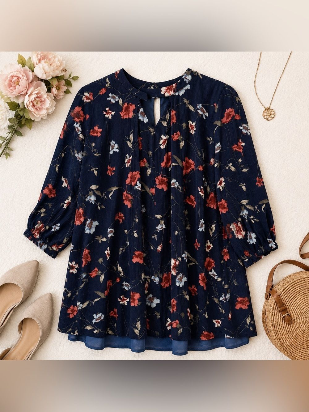 Sugar Lips Floral Mini Dress Navy Blue Long Sleeve Boho